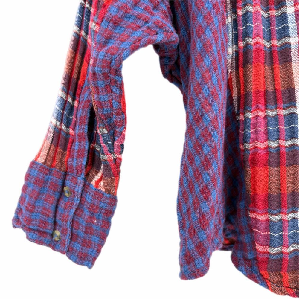 Free People One of the Guys Flannel Plaid Cotton Red White Blue Long Sleeve Top - Picture 11 of 13